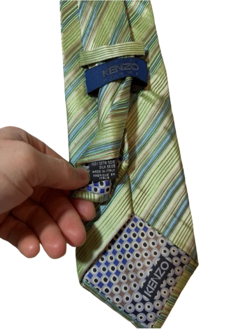 Kenzo Silk Tie Green Blue Striped Made In Italy Designer Neck Tie Luxury